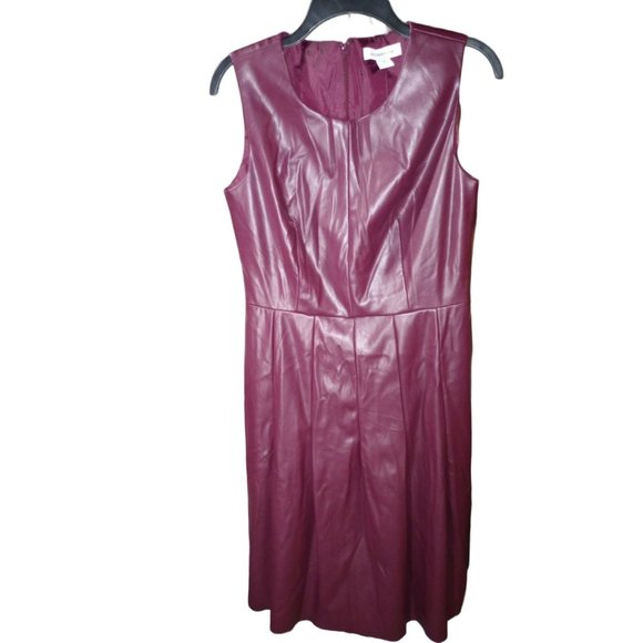NWT Liz Claiborne faux leather sleeveless pleated maroon dress women's size 6 - Picture 1 of 10